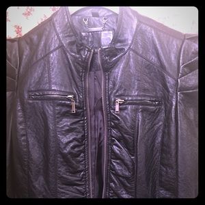 Black lightweight “leather” jacket.